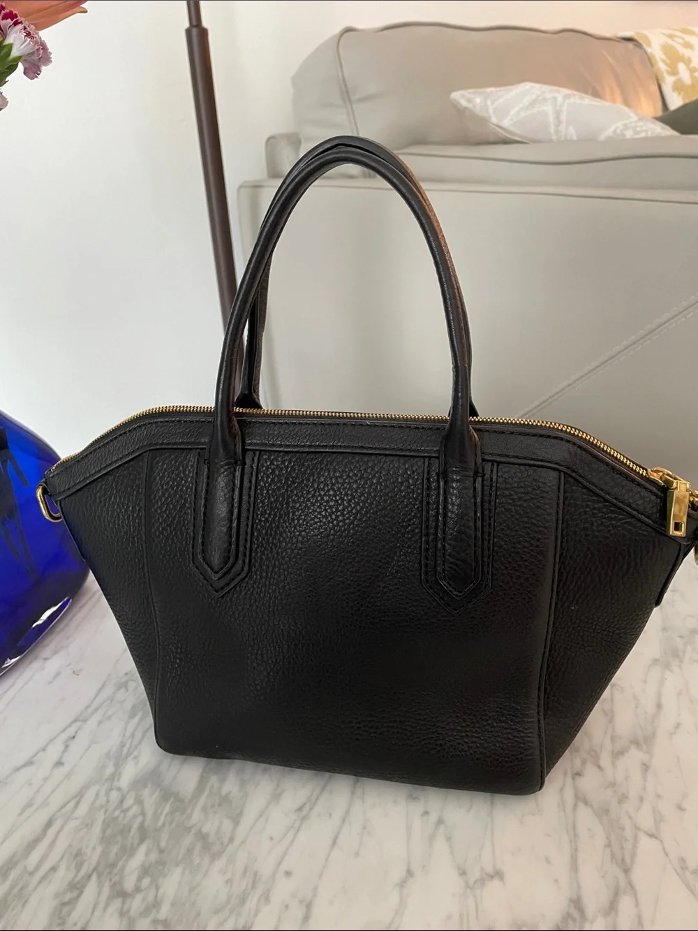 J. Crew Structured Black Leather Satchel Handbag